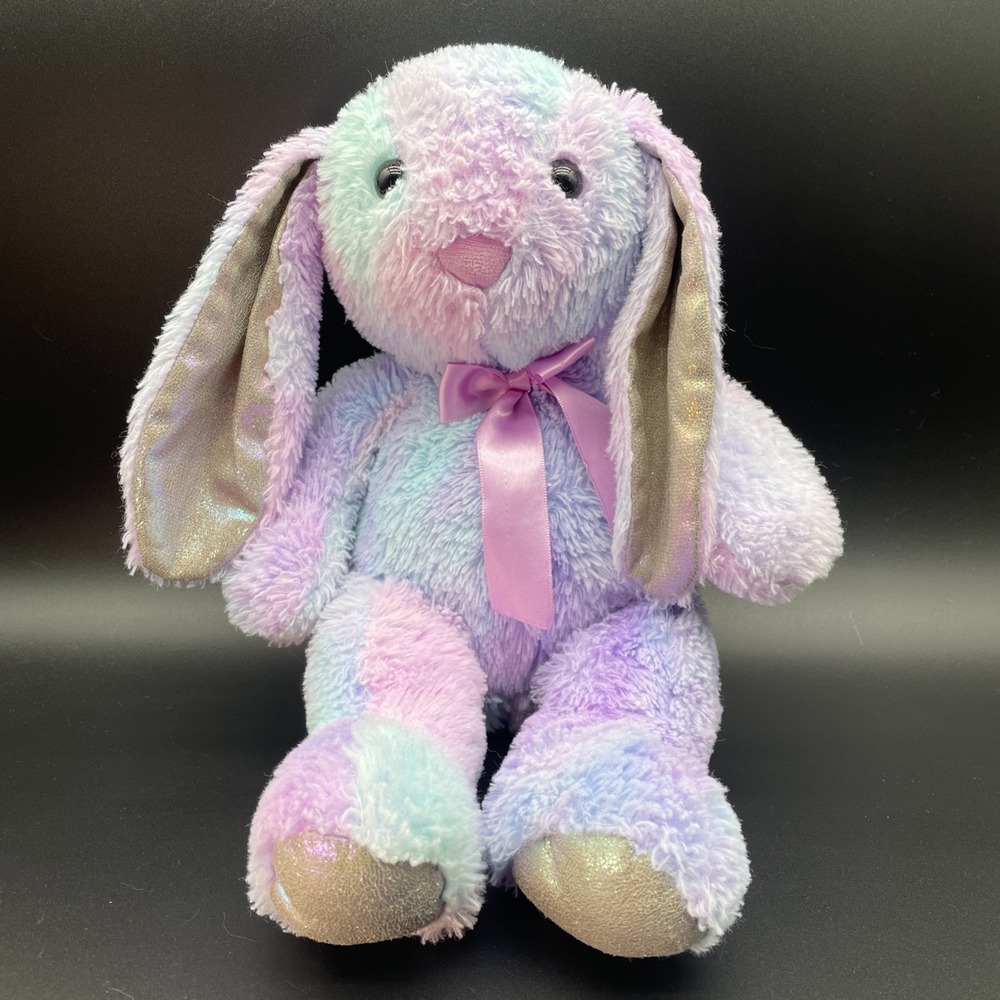 KellyToy Bee Happy Purple Blue Tie Dye Lame' Plush Bunny Rabbit Stuffed Animal
